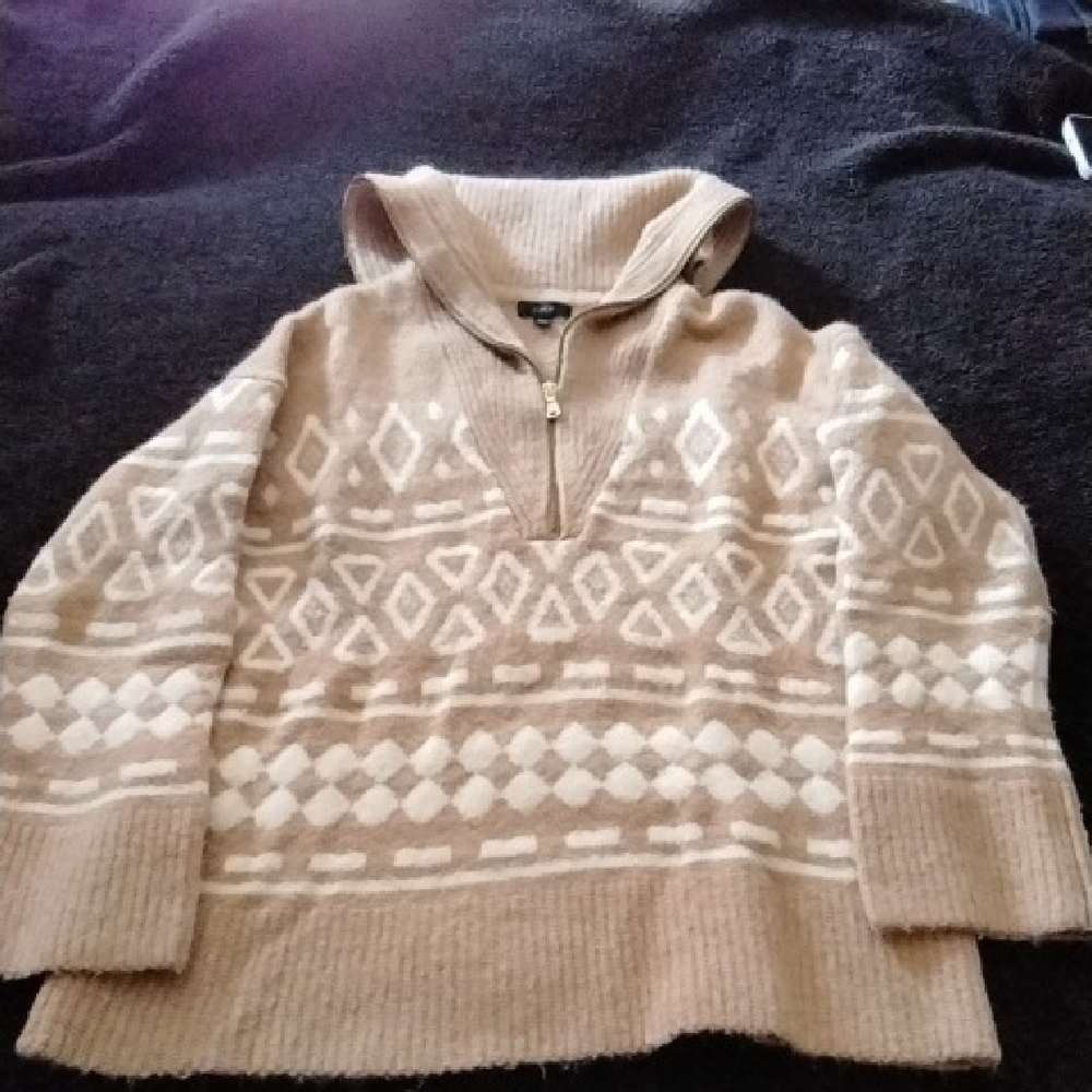 J. Crew Tan and Cream Cowl Neck Sweater